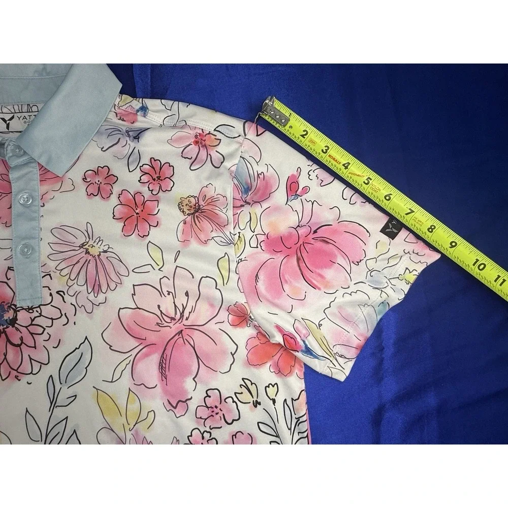 Yatta Golf Polo Men's Small Shirt Watercolor Floral Flowers Stretch UV Colorful